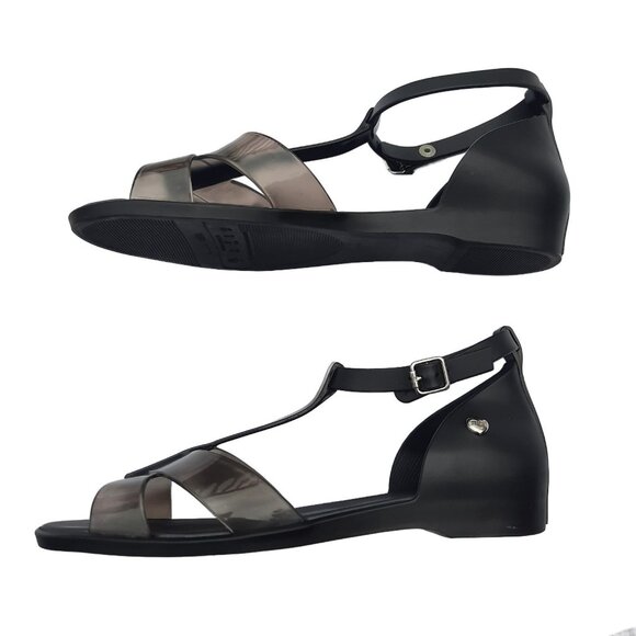 Mel By Melissa Black Jelly Sandals US 8 Ankle T Strap Flats EUR 39 - Picture 4 of 8